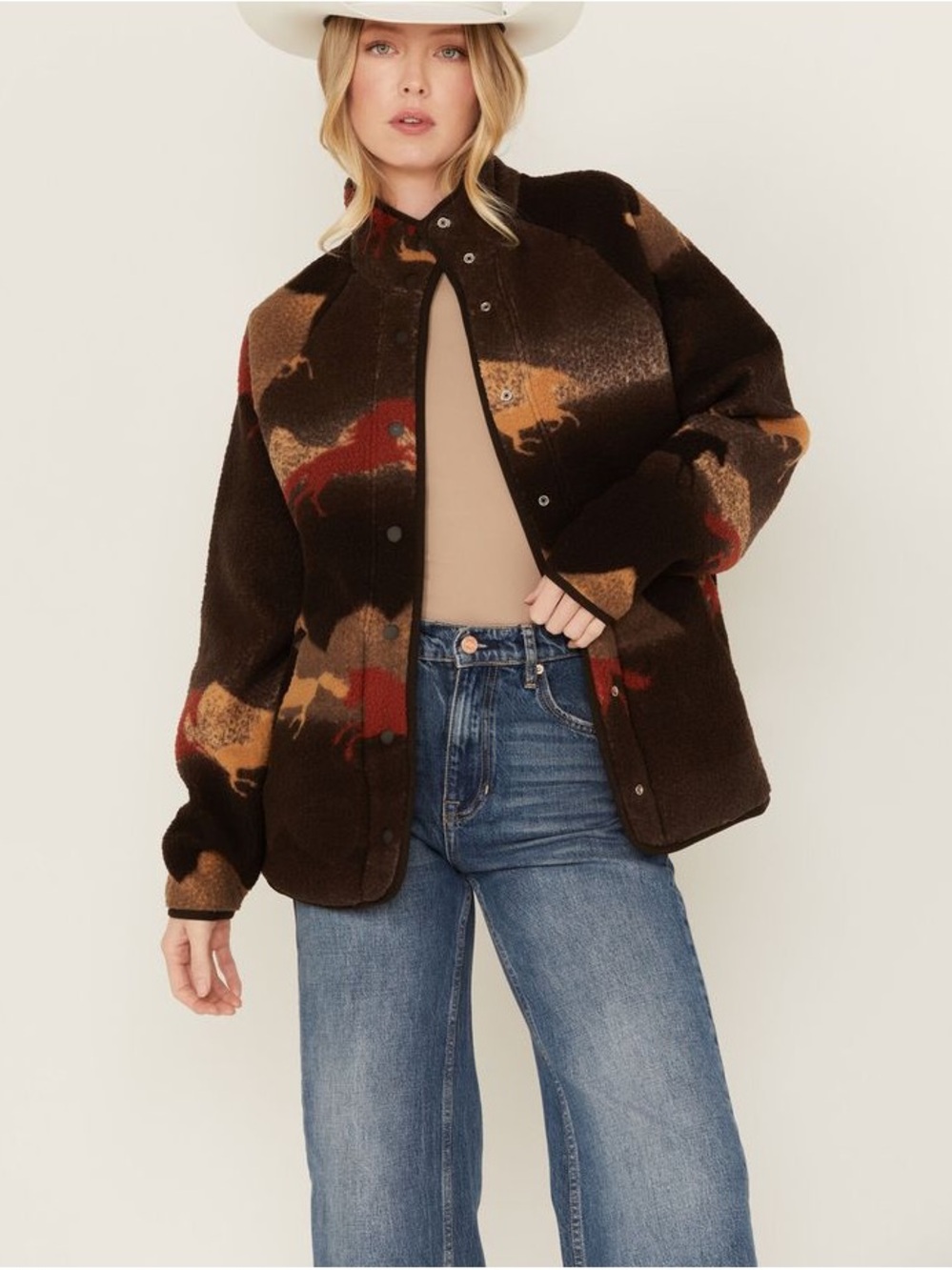 Wrangler Brown Multi-Color Printed Teddy Shacket